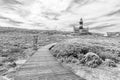 Agulhas lighthouse at southern tip of Africa. Monochrome Royalty Free Stock Photo