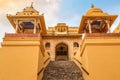Amer Fort medieval red sandstone gateway at Jaipur, Rajasthan, India Royalty Free Stock Photo