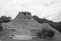 Historic ancient city ruins of Xunantunich Archaeological Reserve in Belize. Black and White Royalty Free Stock Photo