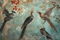 Historic Ancient fresco painting with birds. Generate ai