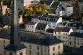 Historic ancient low buildings with church in Luxemburg