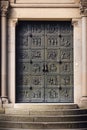 Historic Ancient Metal Door of Architecture Castle Church, Cathedral Exterior Decoration of Swiss Culture in Switzerland. Gate Royalty Free Stock Photo