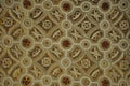 Painted ceiling in baroque style with golden geometric patterrn with circles and lines