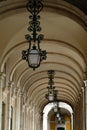 Historic arcades in the downtown of Lisbon on the Comercio Square