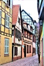 Historic architecture with colorful traditional Germanic and French houses in Colmar, Alsace, France