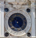 The historic astrological clock face on St Mark\'s Clock tower in Venice (Veneto), Italy, St Mark square