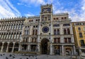 Historic astronomical zodiac clock tower on Piazza San Marco by the Doge's palace in Venice, Italy