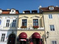 A Cafe Pension With Red Awnings, Prague, Czech Republic Royalty Free Stock Photo