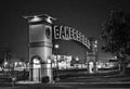 Beautiful historic Bakersfield sign lit up at night in black and white Royalty Free Stock Photo