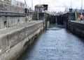 Historic Ballard Locks at the west end of Salmon Bay in Seattle, Washington`s Lake Washington Ship Canal. Royalty Free Stock Photo