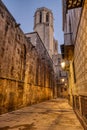 The historic Barrio Gotico in Barcelona at twilight