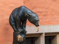 Historic Bear Fountain on the left of the entrance to the Old Town Hall, center of the city`s Market Square rynek in Wroclaw Royalty Free Stock Photo