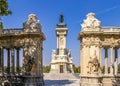 Historic beautifully architectured Monument to Alfonso XII in El Retiro Park, Madrid, Spain