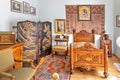 Historic bedroom inside manor house and museum of Henryk Sienkiewicz, polish novelist and journalist, in Oblegorek, Poland