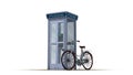 Historic Bicycle standing beside phone box