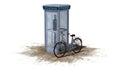 Historic Bicycle standing beside phone box