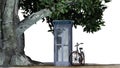 Historic Bicycle standing beside phone box