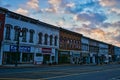 Historic Block of downtown Independence IA at sunset