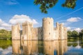 Historic Bodiam Castle with leaves in East Sussex, England