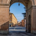 Historic Bologna Saragozza Gate And Traffic Scene, Italy Royalty Free Stock Photo