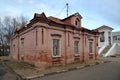 Historic brick watchhouse by aqueduct from 1890s, Aqueduct park in autumn, Rostokino, Moscow, Russia