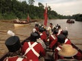 Historic british marines on boats at river