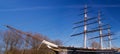 Historic British ship parked in dock in London Europe Britain