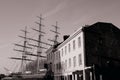 Historic British ship parked in dock vintage photo