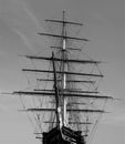 Historic British ship sails parked in dock