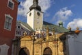 Broumov Monastery clock tower and baroque gate Royalty Free Stock Photo