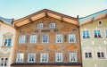 Historic brown house front with mural painting, old town Bad Tolz