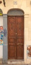 Historic brown wooden door in the old center city of Palma, Mallorca