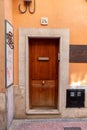 Historic brown wooden door in the old center city of Palma, Mallorca