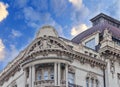 Historic building detail with dramatic blue cloudy sky Royalty Free Stock Photo