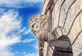 Historic building detail man head with blue cloudy sky Royalty Free Stock Photo