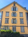 Historic building and house on street of Richterswil, canton of Zurich in Switzerland, Swiss architecture and real Royalty Free Stock Photo