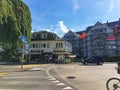 Historic building and house on street of Richterswil, canton of Zurich in Switzerland, Swiss architecture and real Royalty Free Stock Photo