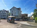 Historic building and house on street of Richterswil, canton of Zurich in Switzerland, Swiss architecture and real Royalty Free Stock Photo
