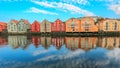 Historic buildings along the river Nidelva in Trondheim, Norway