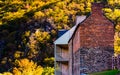 Historic buildings and autumn color in Harpers Ferry, West Virginia.