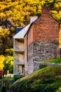 Historic buildings and autumn color in Harpers Ferry, West Virginia.