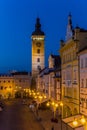 Historic buildings at the blue hour evening light in Ceske Budejovice Royalty Free Stock Photo