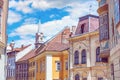 Historic buildings in Sopron, Hungary, purple filter Royalty Free Stock Photo