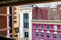 Historic buildings in downtown Lancaster, PA as seen from a parking garage.