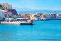 Historic buildings and Kucuk Hasan Pasha Mosque in port of Chania, Crete, Greece