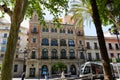 Historic buildings and monuments of Seville, Spain. Architectural details, stone facade.