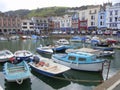 Historic buildings overlooking boat harbour