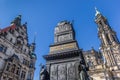 Historic buildings and sculpture on the Schlossplatz square in Dresden