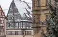 Historic buildings in snowy medieval town of Rothenburg ob der Tauber, Bavaria, Germany Royalty Free Stock Photo