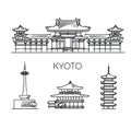 Tourist attractions of Kyoto. Vector symbols